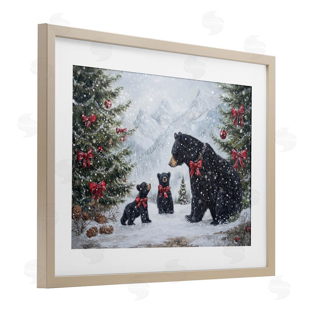 Tina LeCour Christmas Black Bears Birch Framed Print Under Glass Wall Art