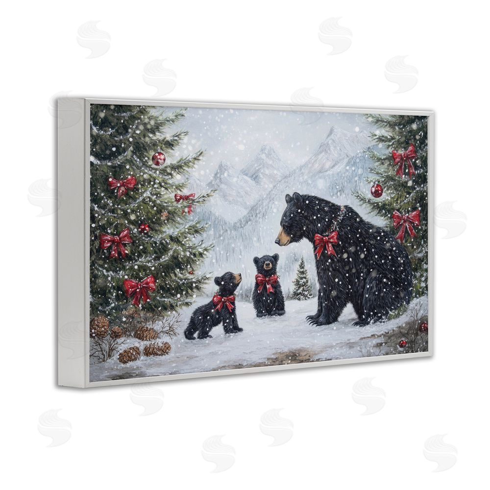 Tina LeCour Christmas Black Bears White Framed Giclee Wall Art Print