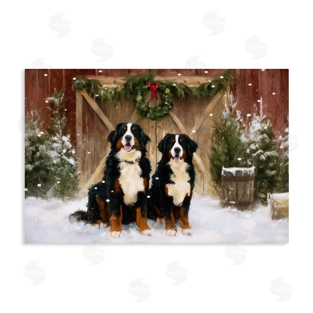 Tina LeCour Barnyard Bernese Mountain Dogs Stretched Canvas Wall Art Print