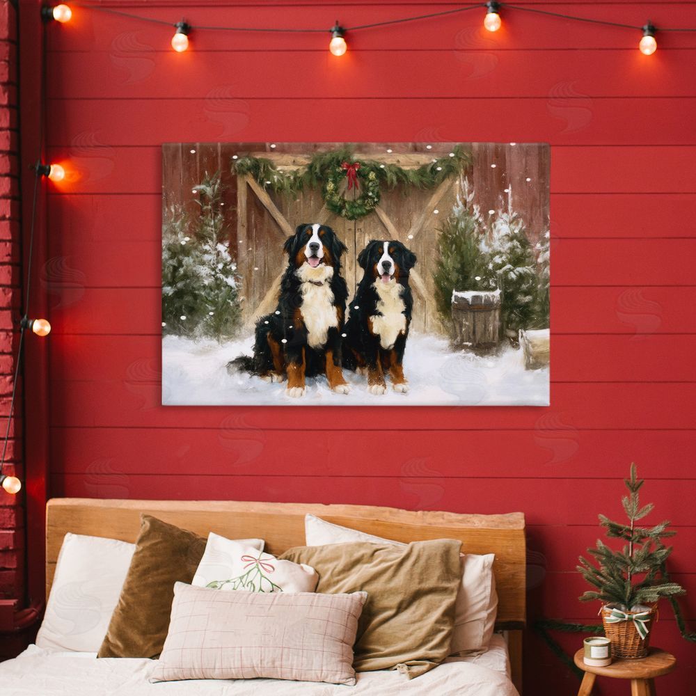 Tina LeCour Barnyard Bernese Mountain Dogs Stretched Canvas Wall Art in Room