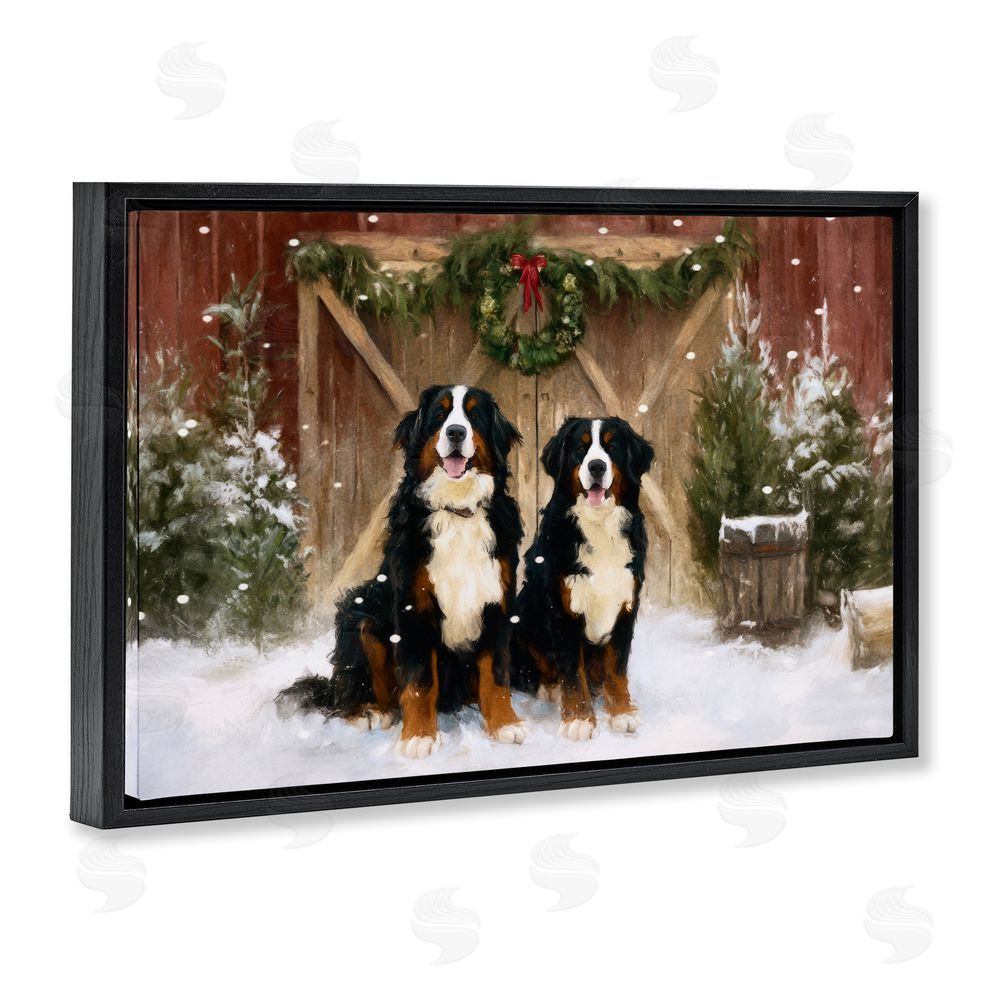 Tina LeCour Barnyard Bernese Mountain Dogs Black Floating Frame Canvas Wall Art Print