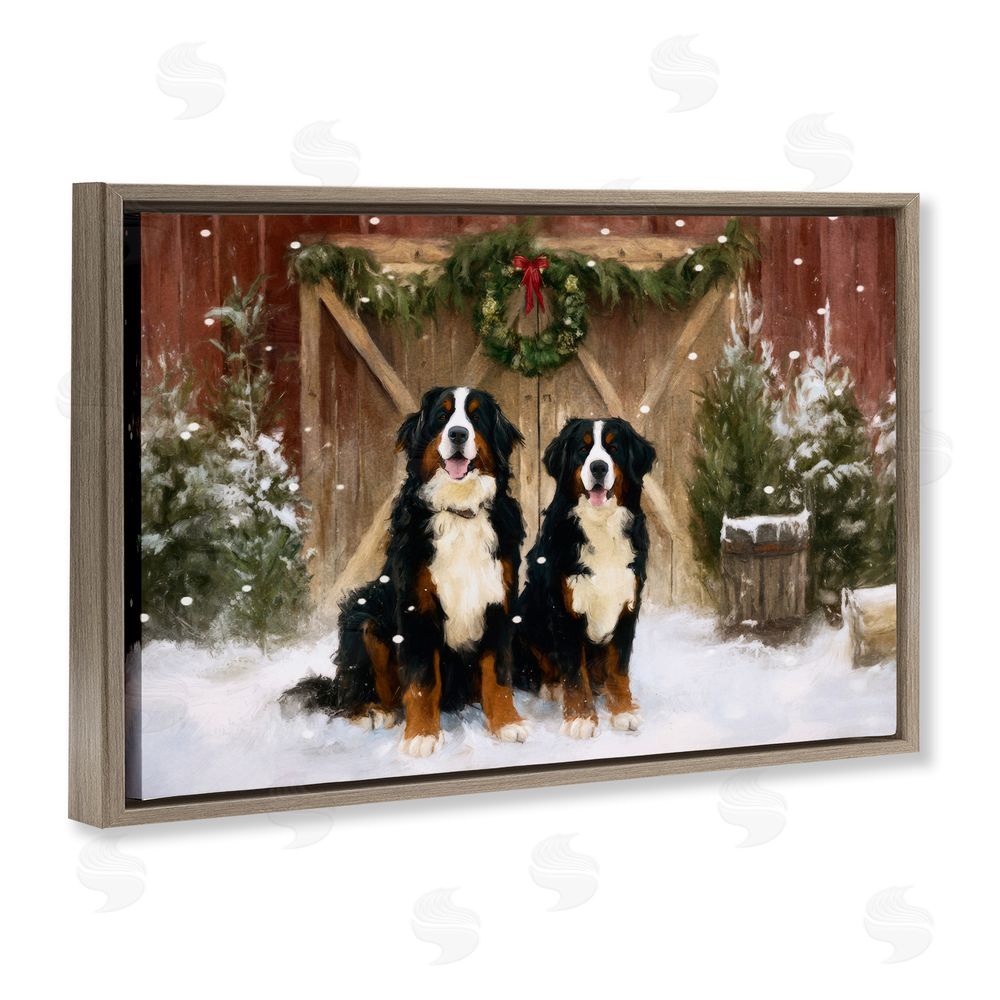 Tina LeCour Barnyard Bernese Mountain Dogs Brown Floating Frame Canvas Wall Art Print