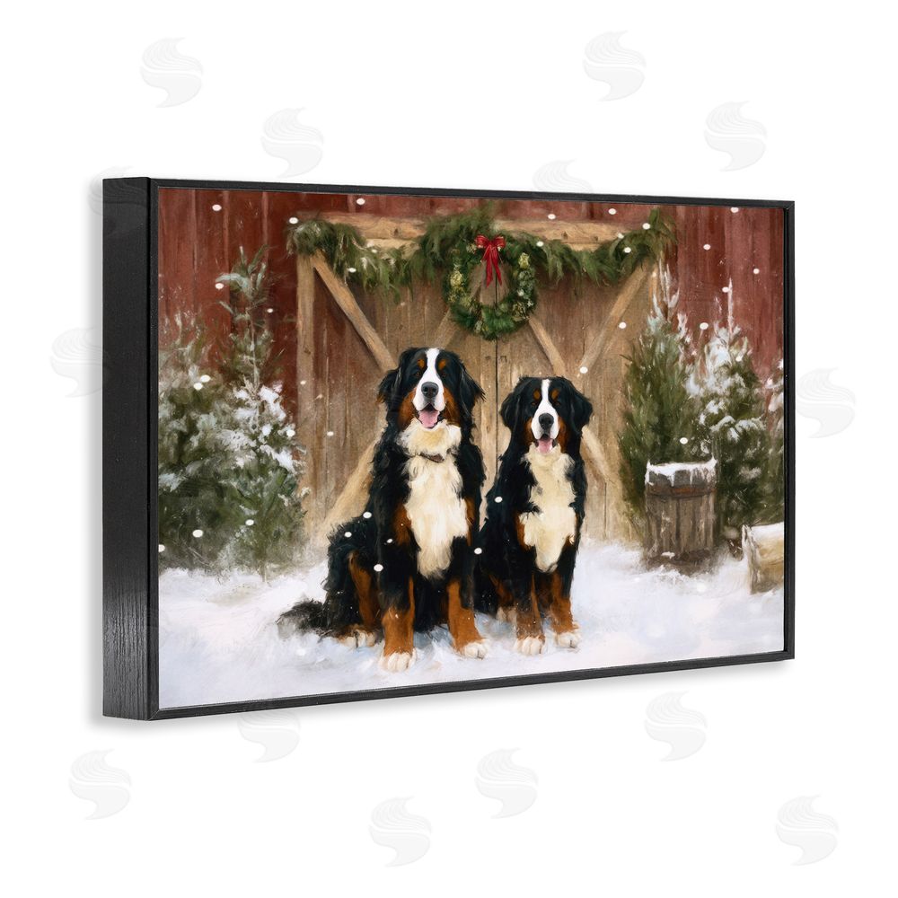 Tina LeCour Barnyard Bernese Mountain Dogs Black Framed Giclee Wall Art Print