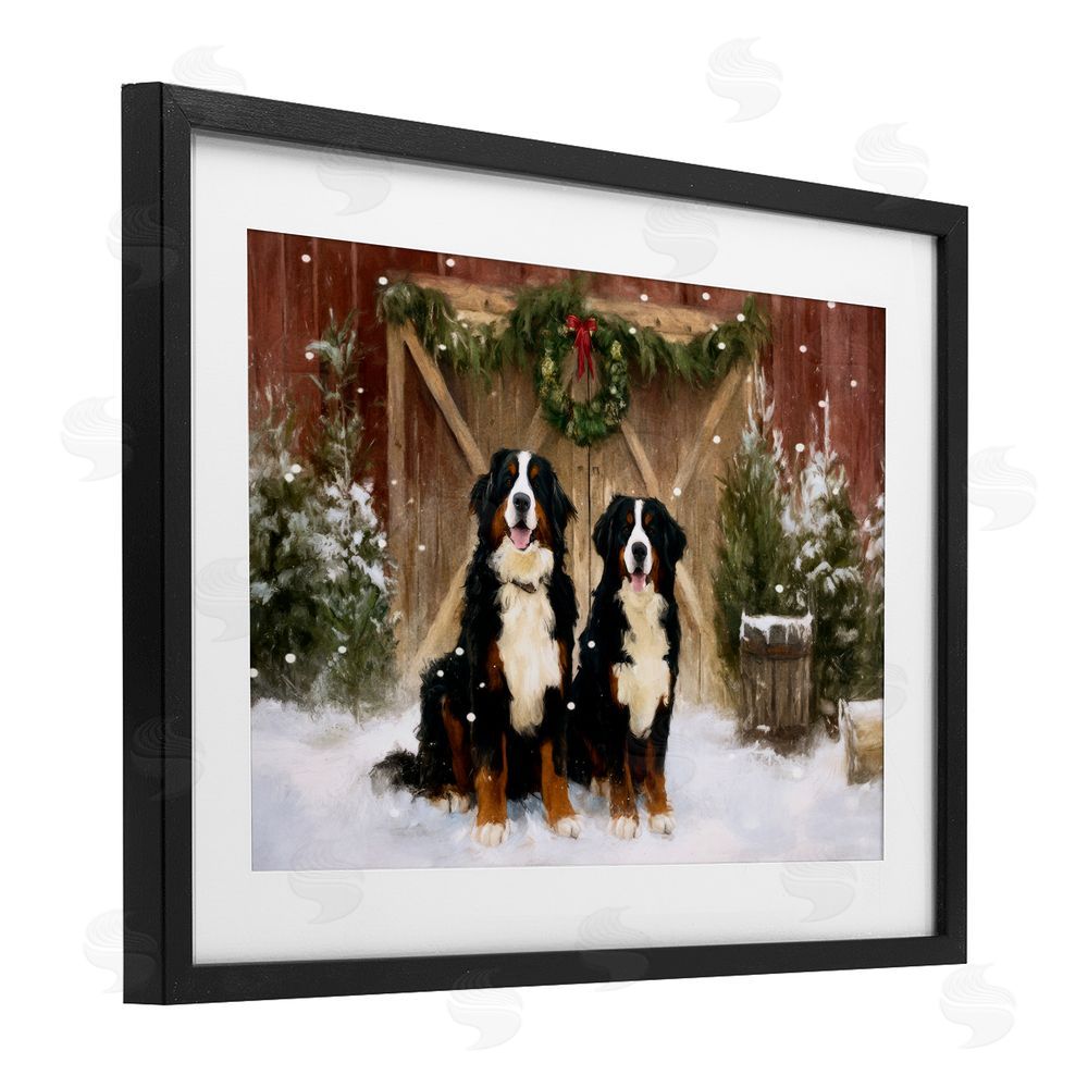 Tina LeCour Barnyard Bernese Mountain Dogs Black Framed Print Under Glass Wall Art