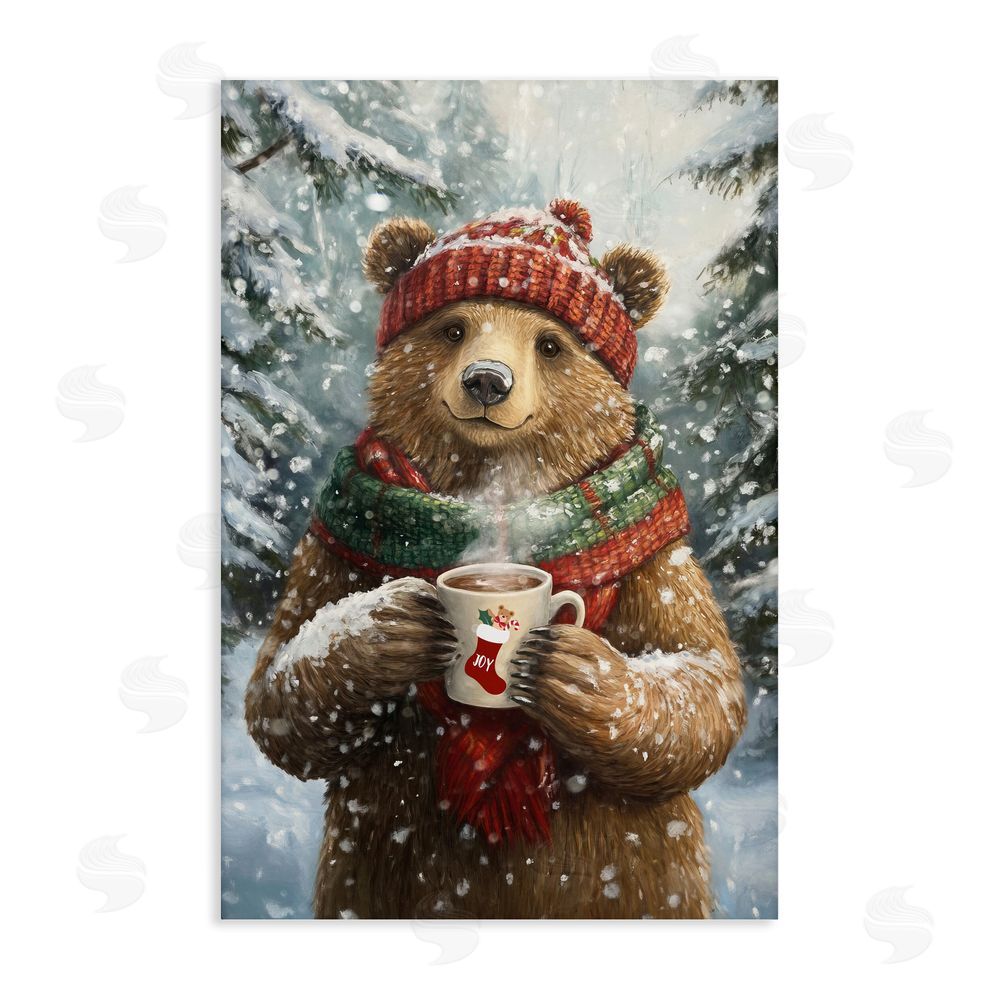 Tina LeCour Christmas Cocoa Bear Stretched Canvas Wall Art Print