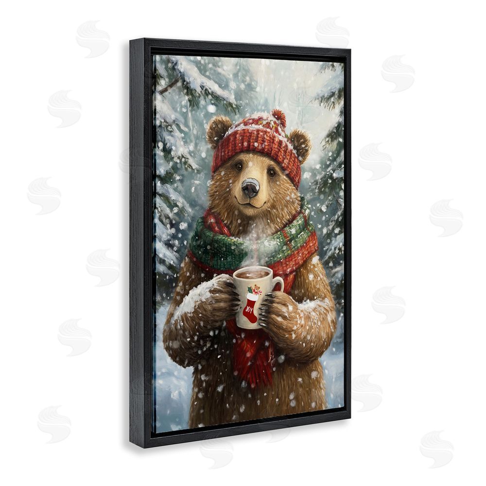 Tina LeCour Christmas Cocoa Bear Black Floating Frame Canvas Wall Art Print