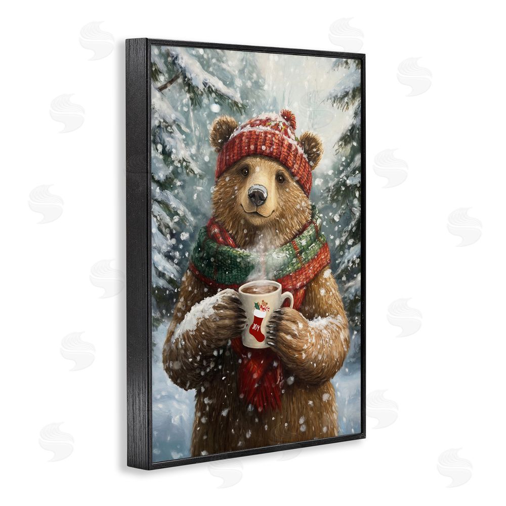 Tina LeCour Christmas Cocoa Bear Black Framed Giclee Wall Art Print