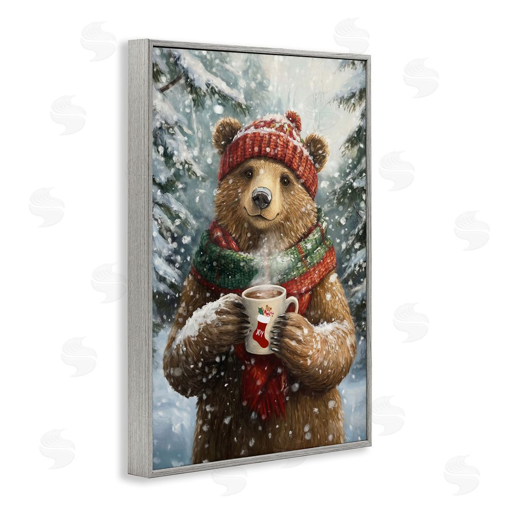 Tina LeCour Christmas Cocoa Bear Gray Framed Giclee Wall Art Print