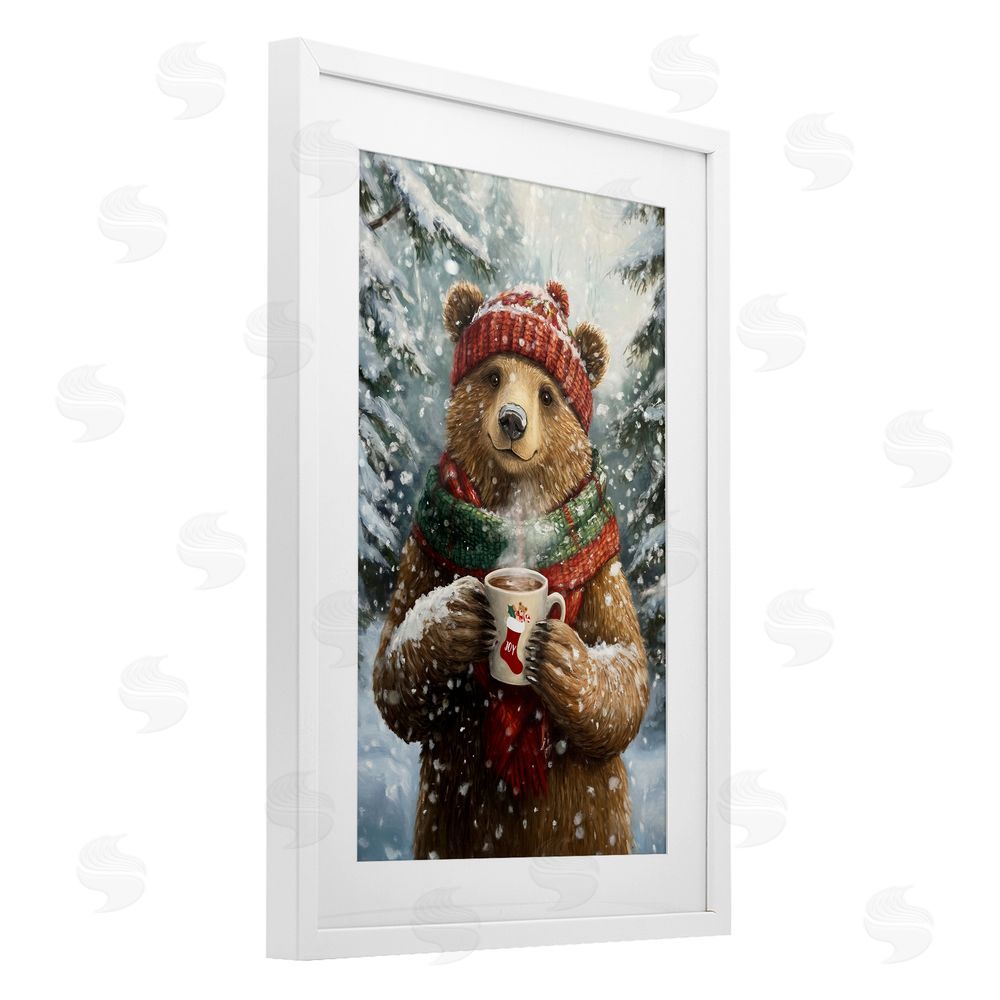 Tina LeCour Christmas Cocoa Bear White Framed Print Under Glass Wall Art