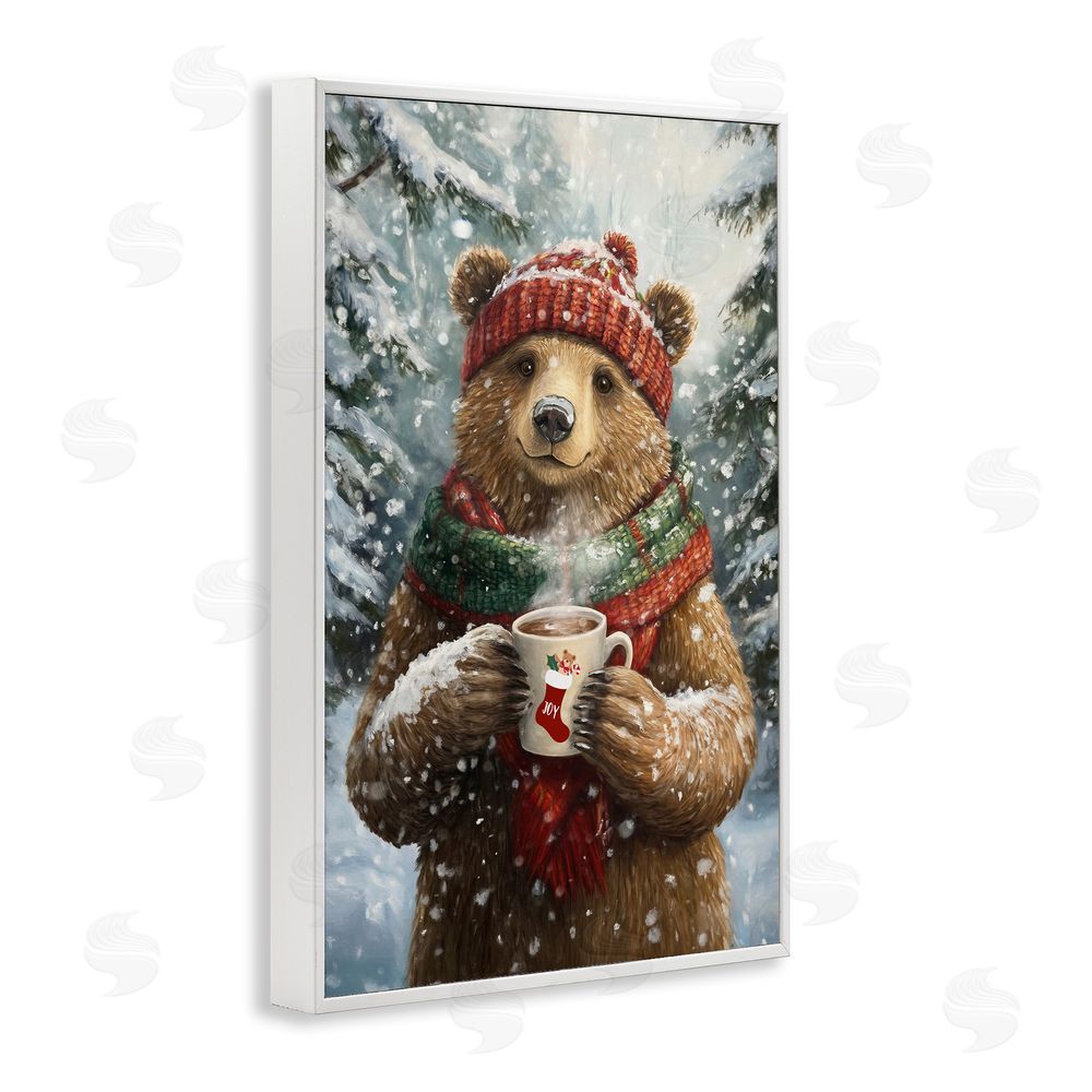 Tina LeCour Christmas Cocoa Bear White Framed Giclee Wall Art Print