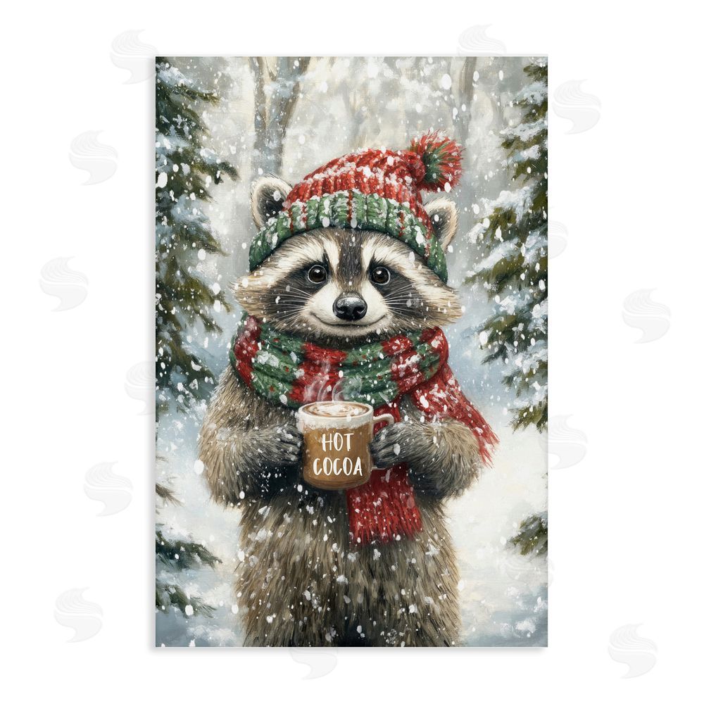 Tina LeCour Merry Cocoa Raccoon Stretched Canvas Wall Art