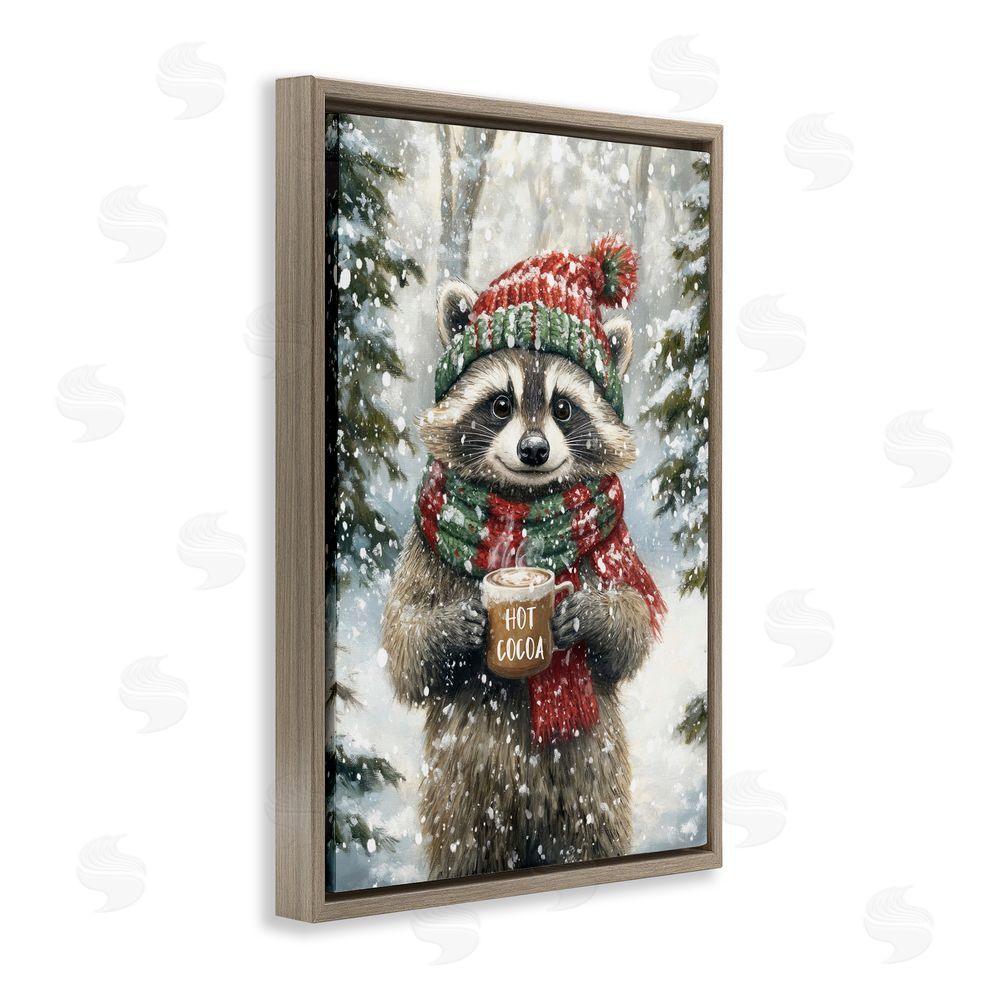 Tina LeCour Merry Cocoa Raccoon Brown Floating Frame Canvas Wall Art