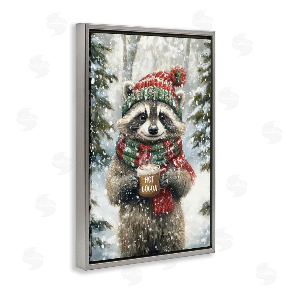 Tina LeCour Merry Cocoa Raccoon Gray Floating Frame Canvas Wall Art