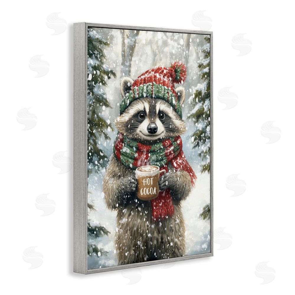 Tina LeCour Merry Cocoa Raccoon Gray Framed Giclee Wall Art Print