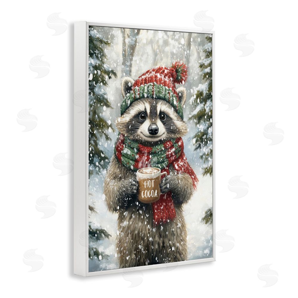 Tina LeCour Merry Cocoa Raccoon White Framed Giclee Wall Art Print