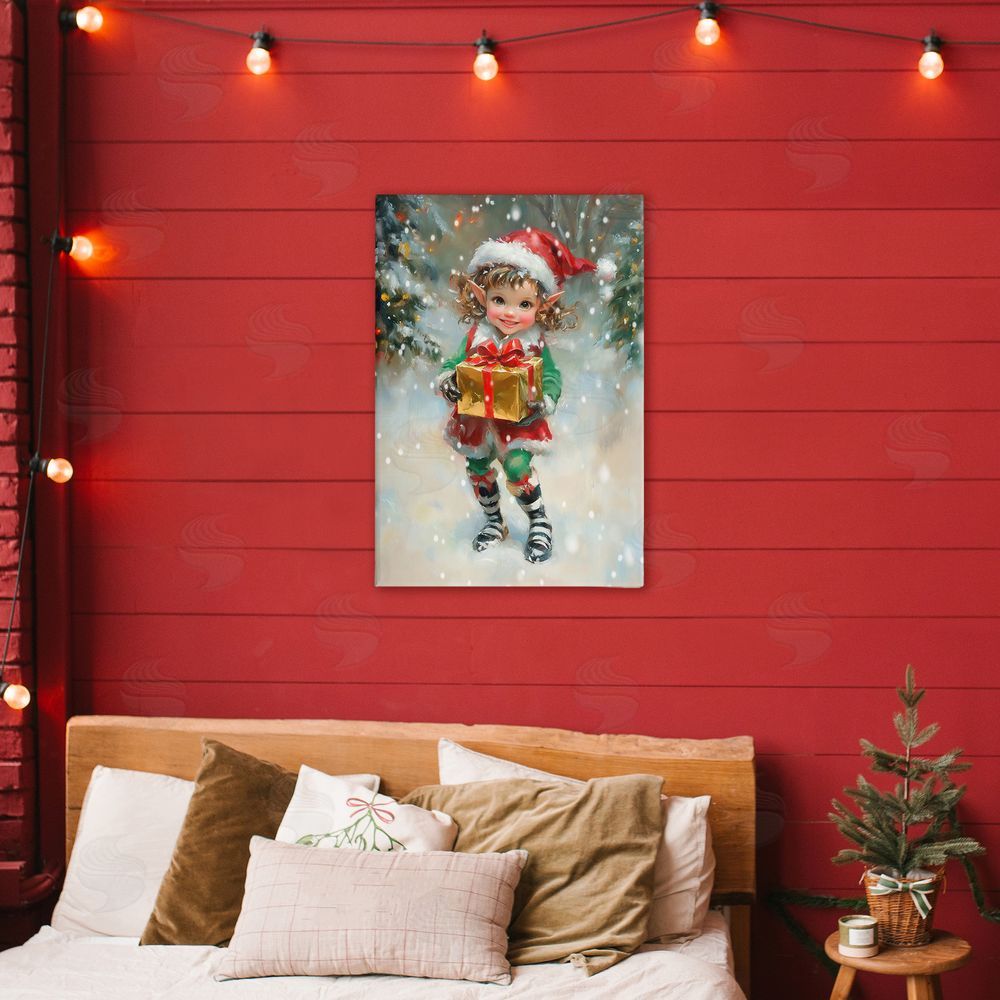 Tina LeCour Santa's Little Elf Stretched Canvas Wall Art Print in Room