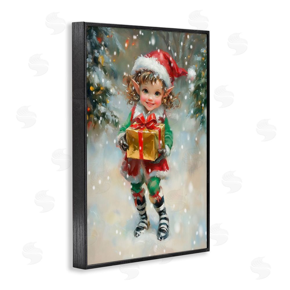 Tina LeCour Santa's Little Elf Black Framed Giclee Wall Art Print
