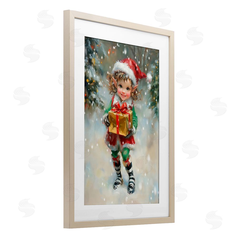 Tina LeCour Santa's Little Elf Brown Framed Print Under Glass Wall Art