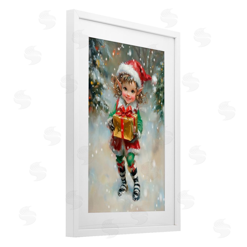Tina LeCour Santa's Little Elf White Framed Print Under Glass Wall Art