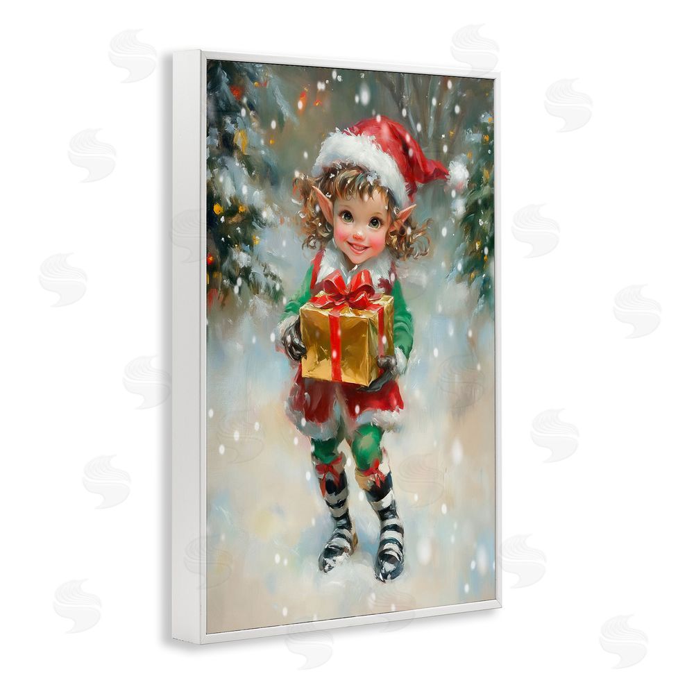 Tina LeCour Santa's Little Elf White Framed Giclee Wall Art Print