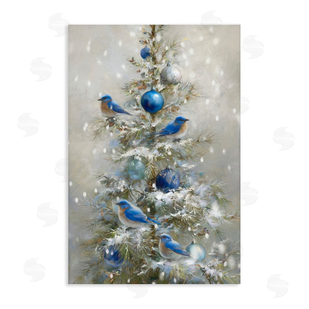 Tina LeCour Blue Bird Christmas Tree Stretched Canvas Wall Art Print