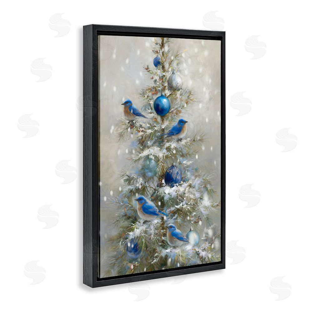 Tina LeCour Blue Bird Christmas Tree Black Floating Frame Canvas Wall Art Print