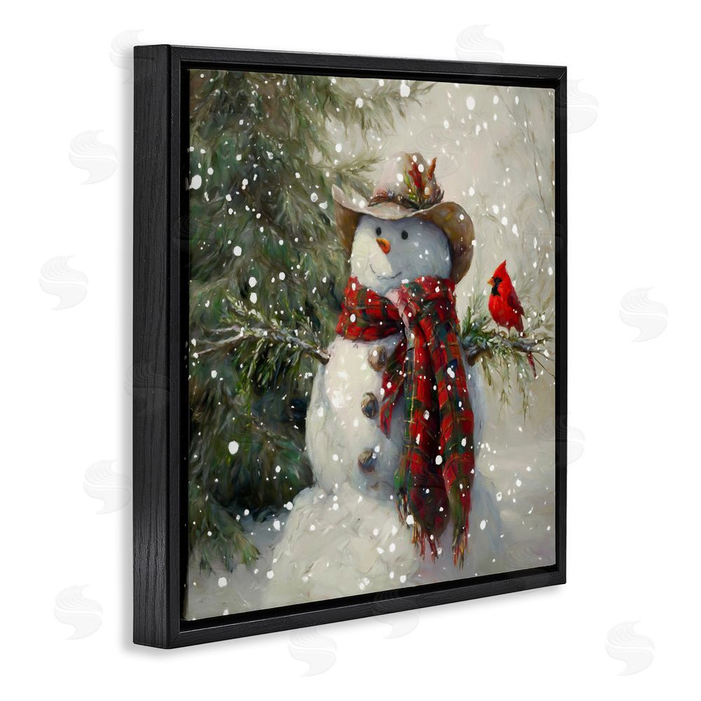 Tina LeCour Cowboy Snowman & Cardinal Black Floating Frame Wall Art Print