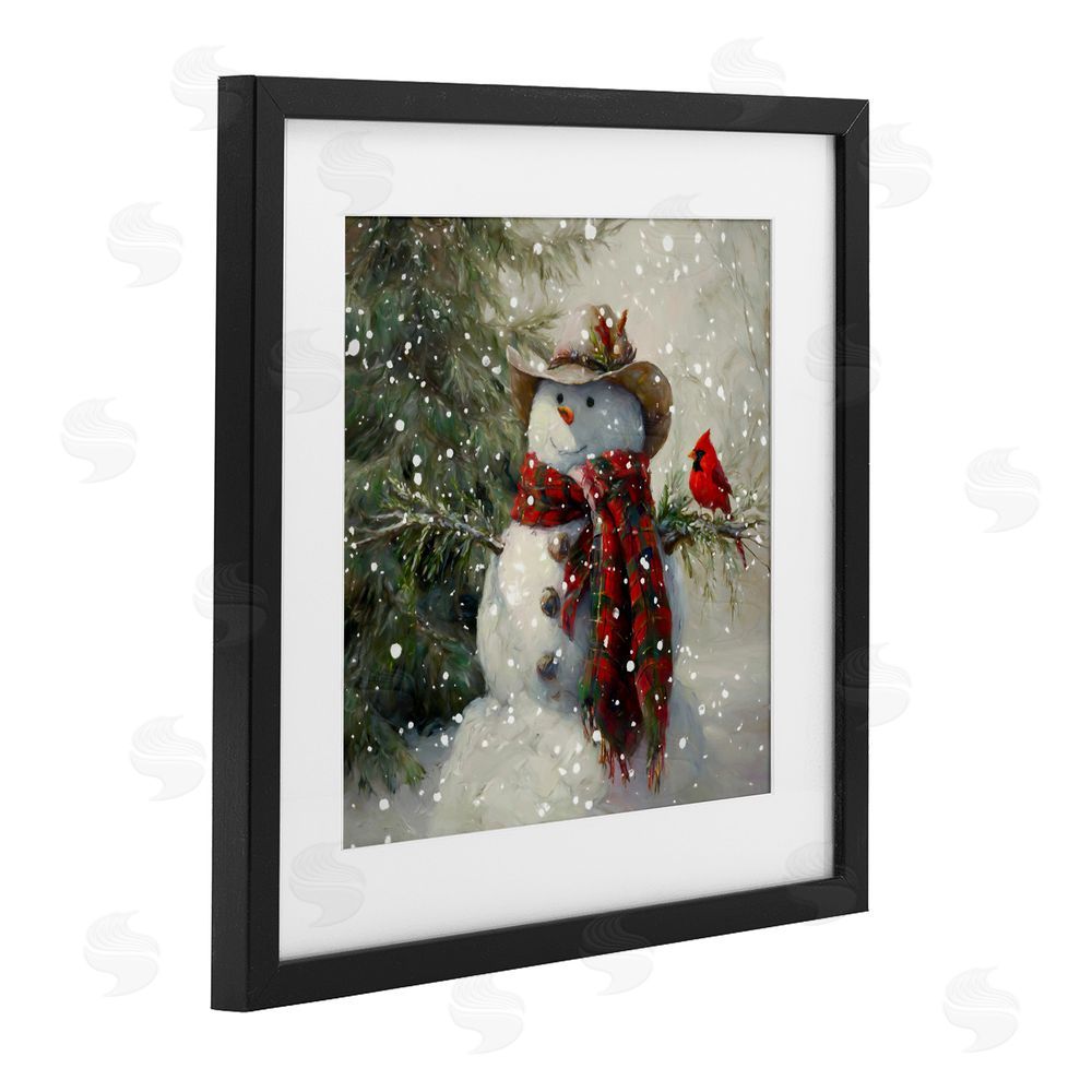 Tina LeCour Cowboy Snowman & Cardinal Black Framed Print Under Glass Wall Art