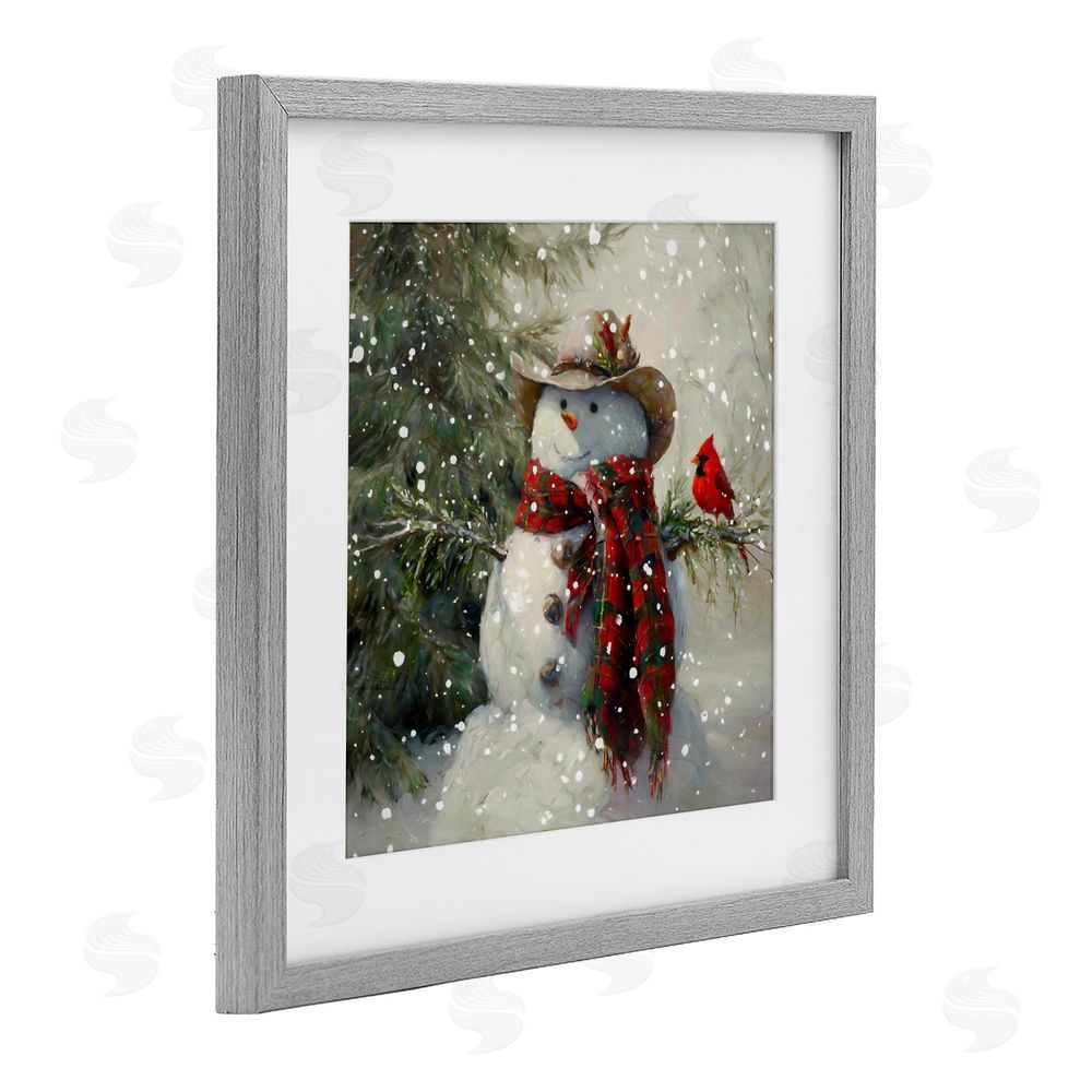 Tina LeCour Cowboy Snowman & Cardinal Gray Framed Print Under Glass Wall Art