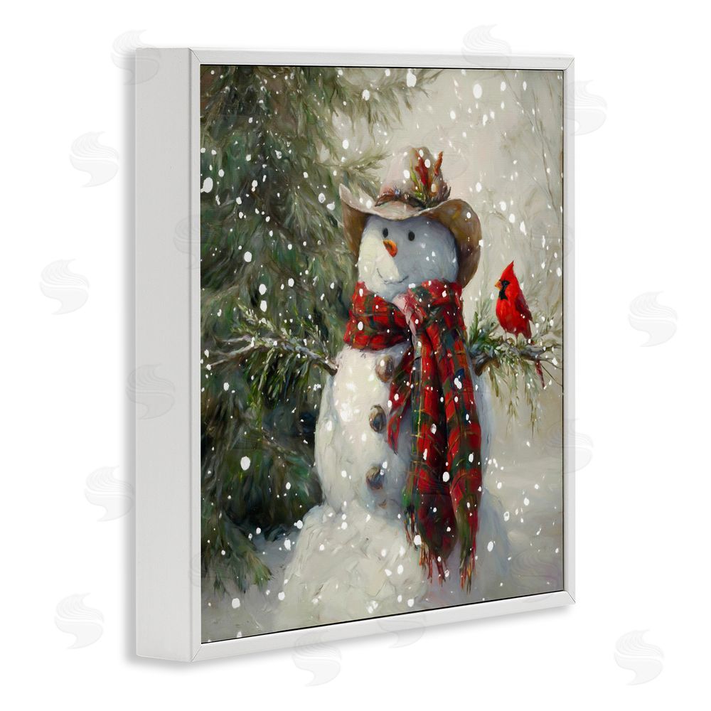 Tina LeCour Cowboy Snowman & Cardinal White Framed Giclee Wall Art Print
