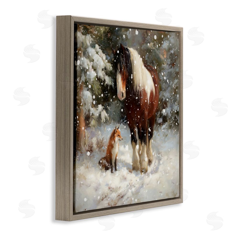 Tina LeCour The Horse & The Fox Brown Floating Frame Canvas Wall Art Print