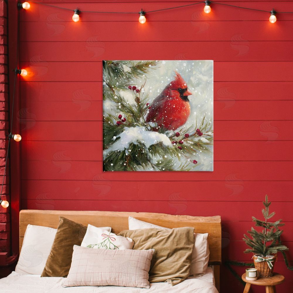Tina LeCour Winter's Red Jewel Stretched Canvas Wall Art Print in Room