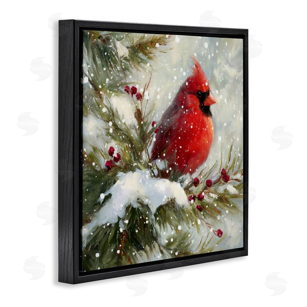 Tina LeCour Winter's Red Jewel Black Floating Frame Canvas Wall Art Print