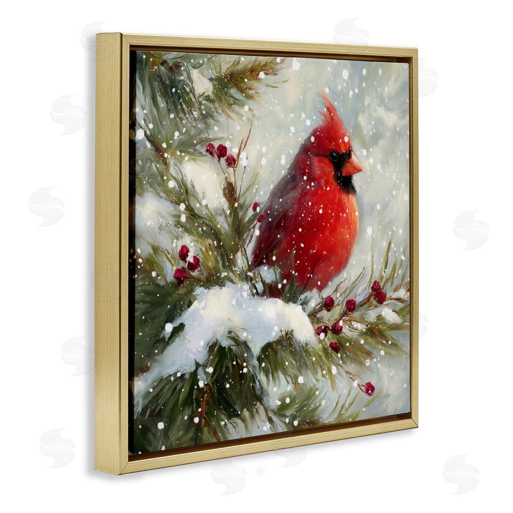Tina LeCour Winter's Red Jewel Gold Floating Frame Canvas Wall Art Print