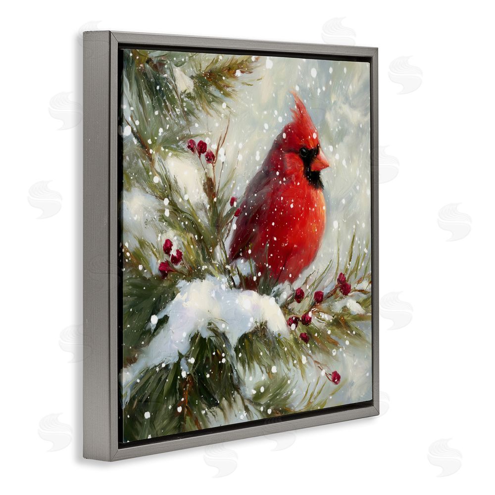 Tina LeCour Winter's Red Jewel Gray Floating Frame Canvas Wall Art Print