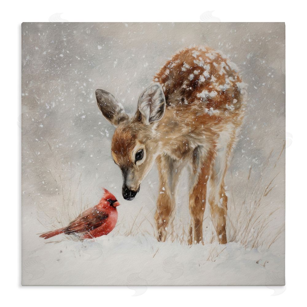 Tina LeCour Little Fawn & The Cardinal Stretched Canvas Wall Art