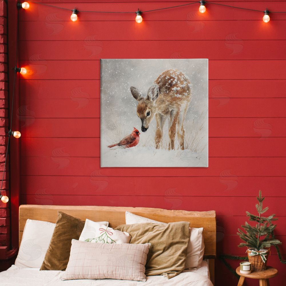Tina LeCour Little Fawn & The Cardinal Stretched Canvas Wall Art in Room