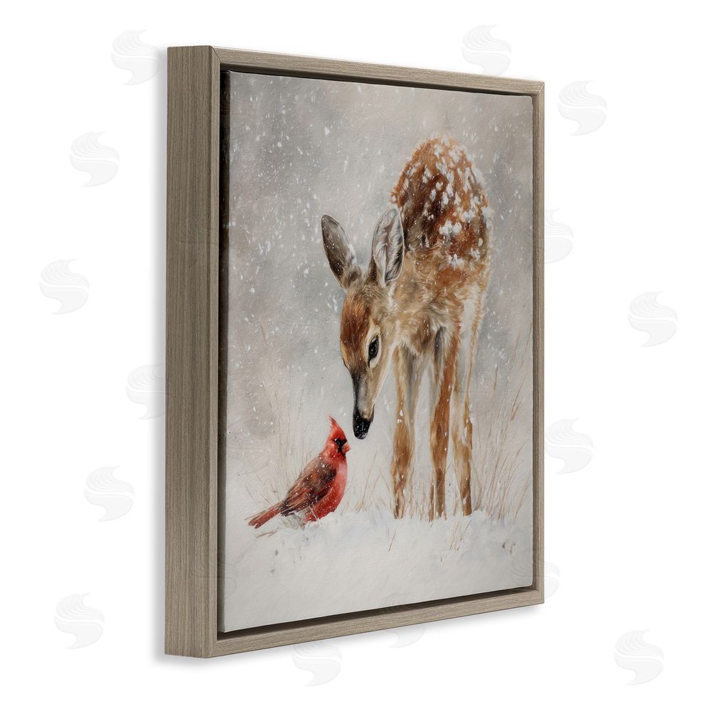 Tina LeCour Little Fawn & The Cardinal Brown Floating Frame Canvas Wall Art