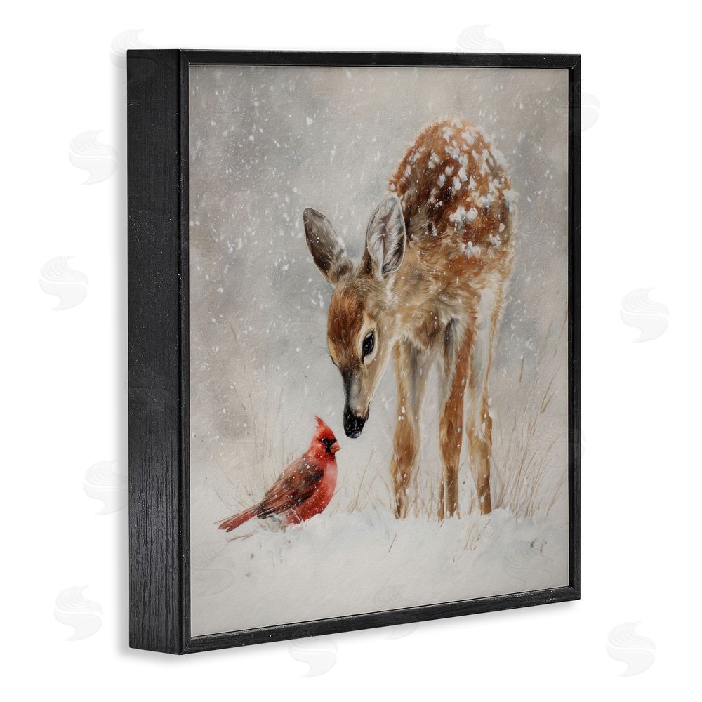 Tina LeCour Little Fawn & The Cardinal Blacked Framed Giclee Wall Art Print