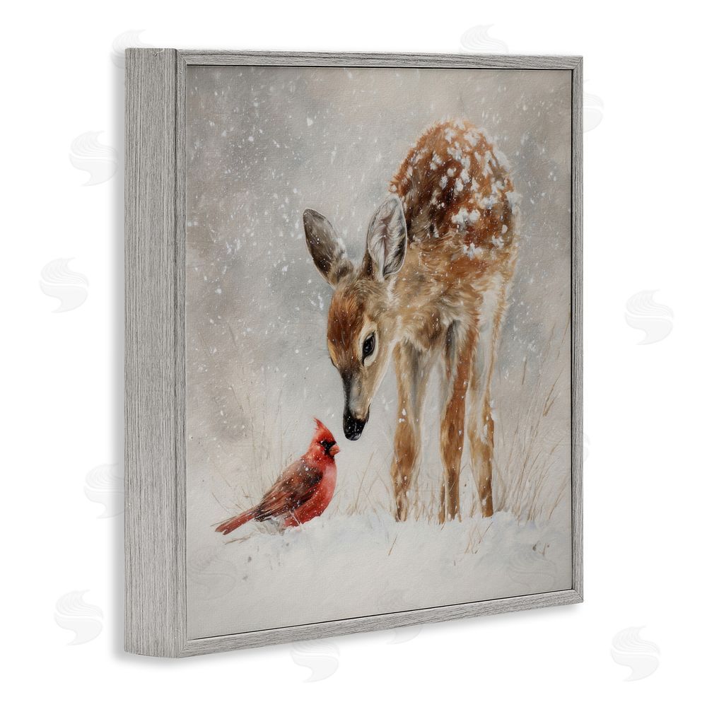 Tina LeCour Little Fawn & The Cardinal Gray Framed Giclee Wall Art Print