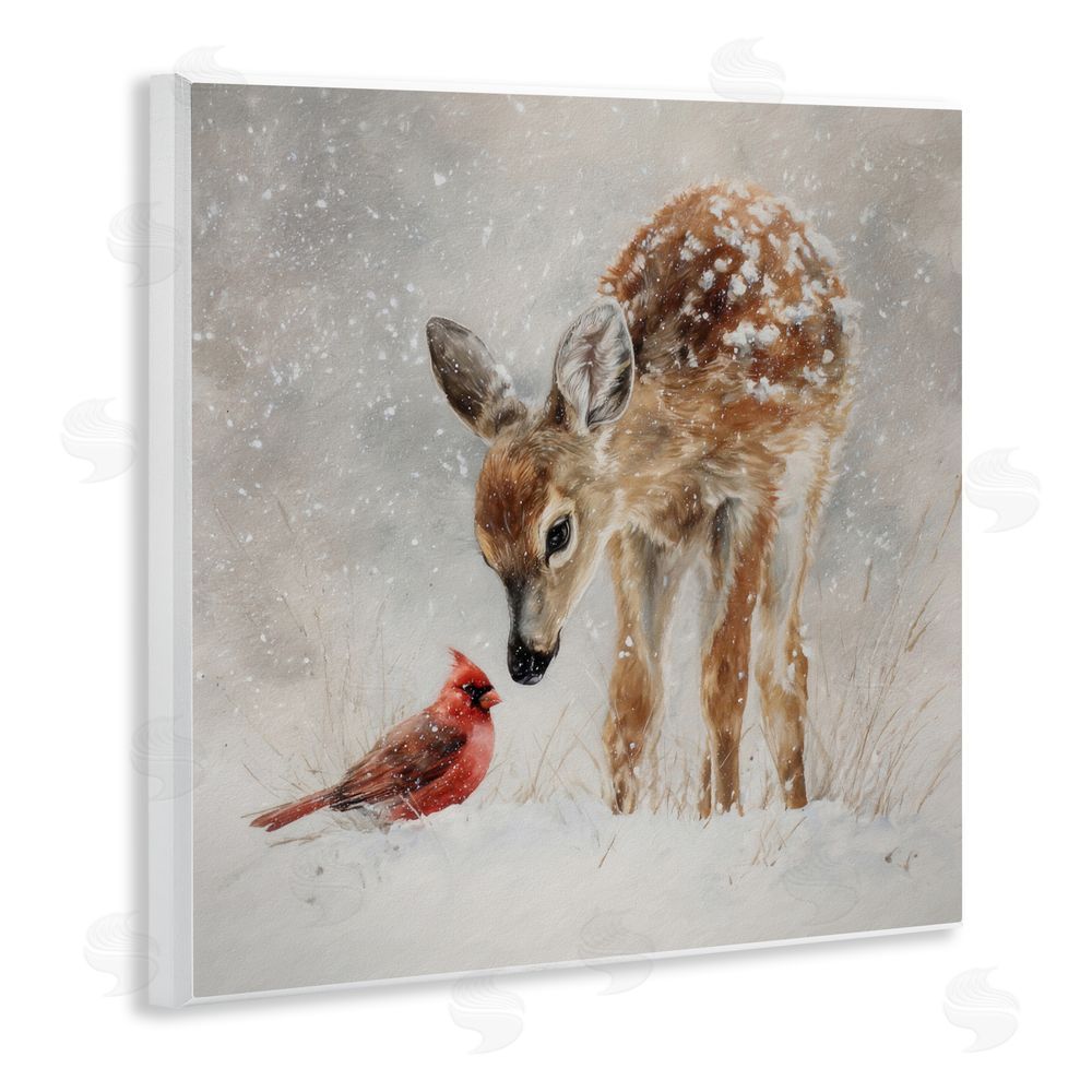 Tina LeCour Little Fawn & The Cardinal Wooden Wall Plaque Art Print