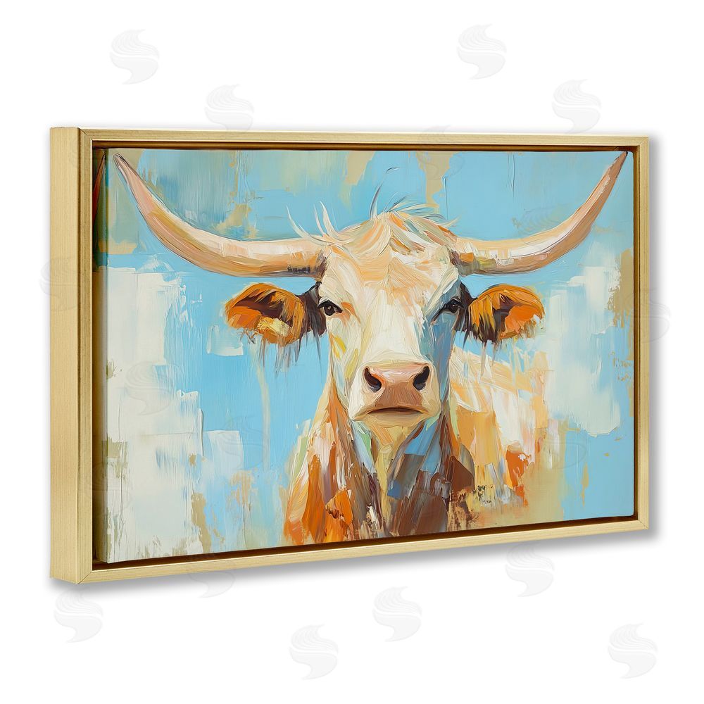 Tina LeCour Abstract Texas Longhorn Gold Floating Frame Canvas Wall Art Print
