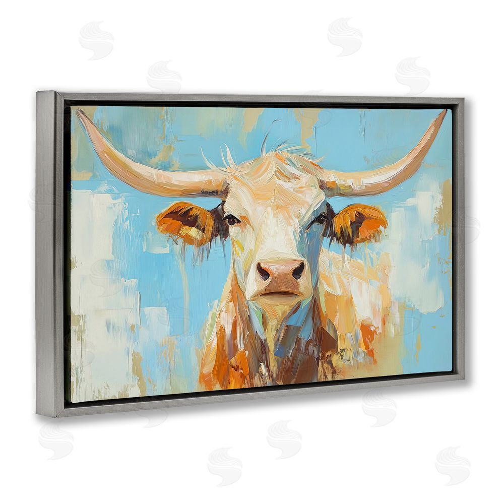 Tina LeCour Abstract Texas Longhorn Gray Floating Frame Canvas Wall Art Print
