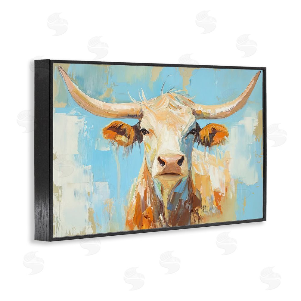 Tina LeCour Abstract Texas Longhorn Black Framed Giclee Wall Art Print
