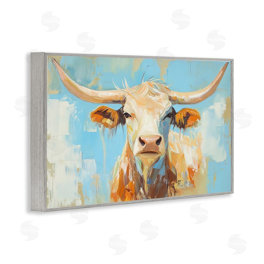 Tina LeCour Abstract Texas Longhorn Gray Framed Giclee Wall Art Print