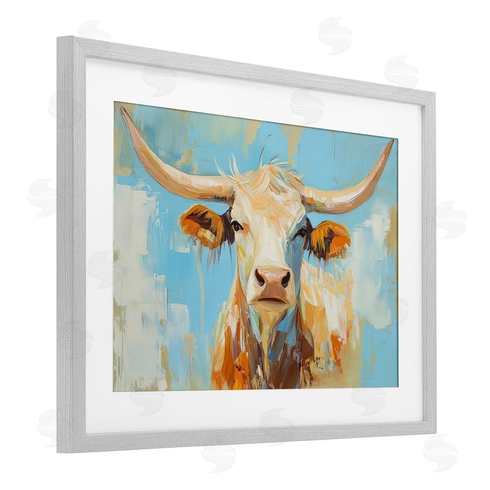 Tina LeCour Abstract Texas Longhorn Gray Framed Print Under Glass Wall Art