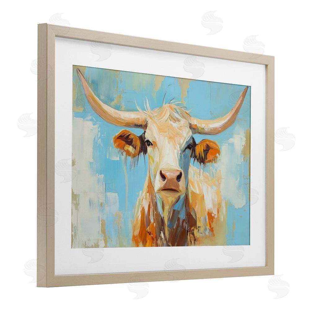 Tina LeCour Abstract Texas Longhorn Birch Framed Print Under Glass Wall Art