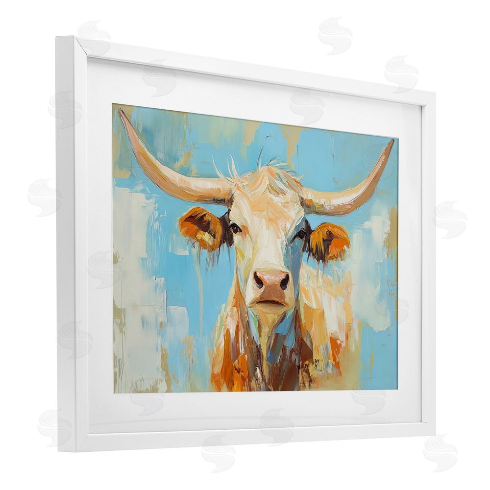 Tina LeCour Abstract Texas Longhorn White Framed Print Under Glass Wall Art