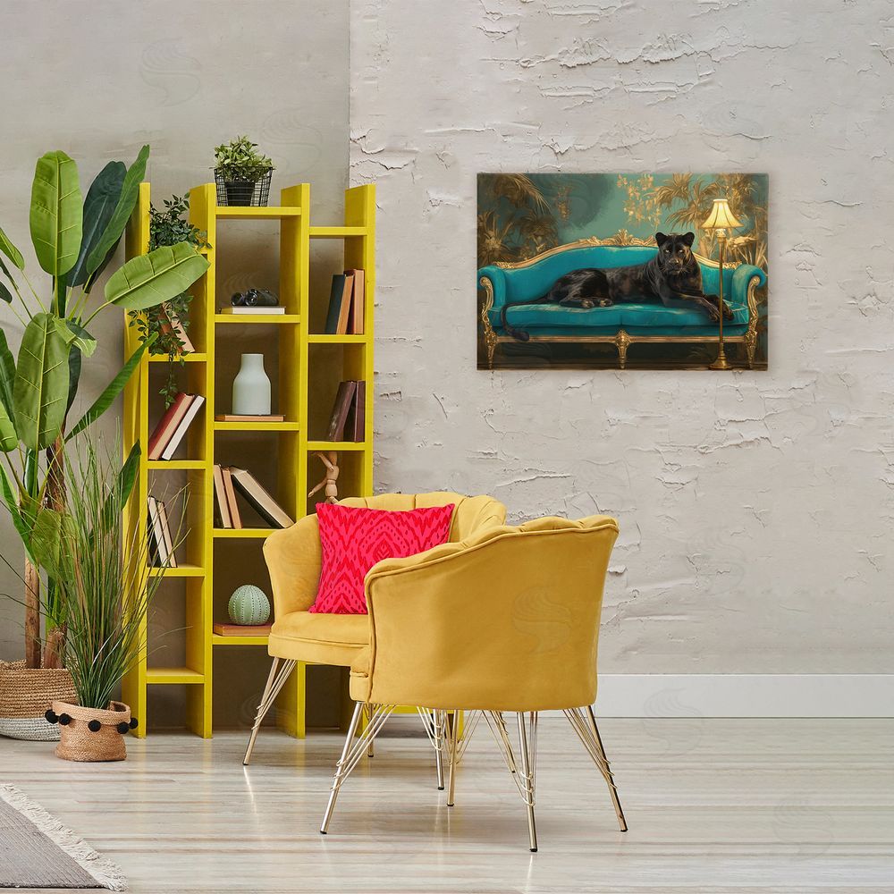 Tina LeCour Exotic Lounging Panther Stretched Canvas Wall Art in Room