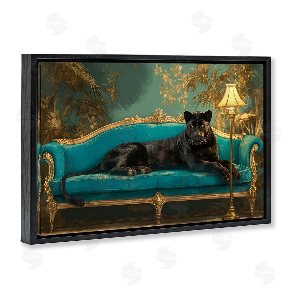 Tina LeCour Exotic Lounging Panther Black Floating Frame Canvas Wall Art
